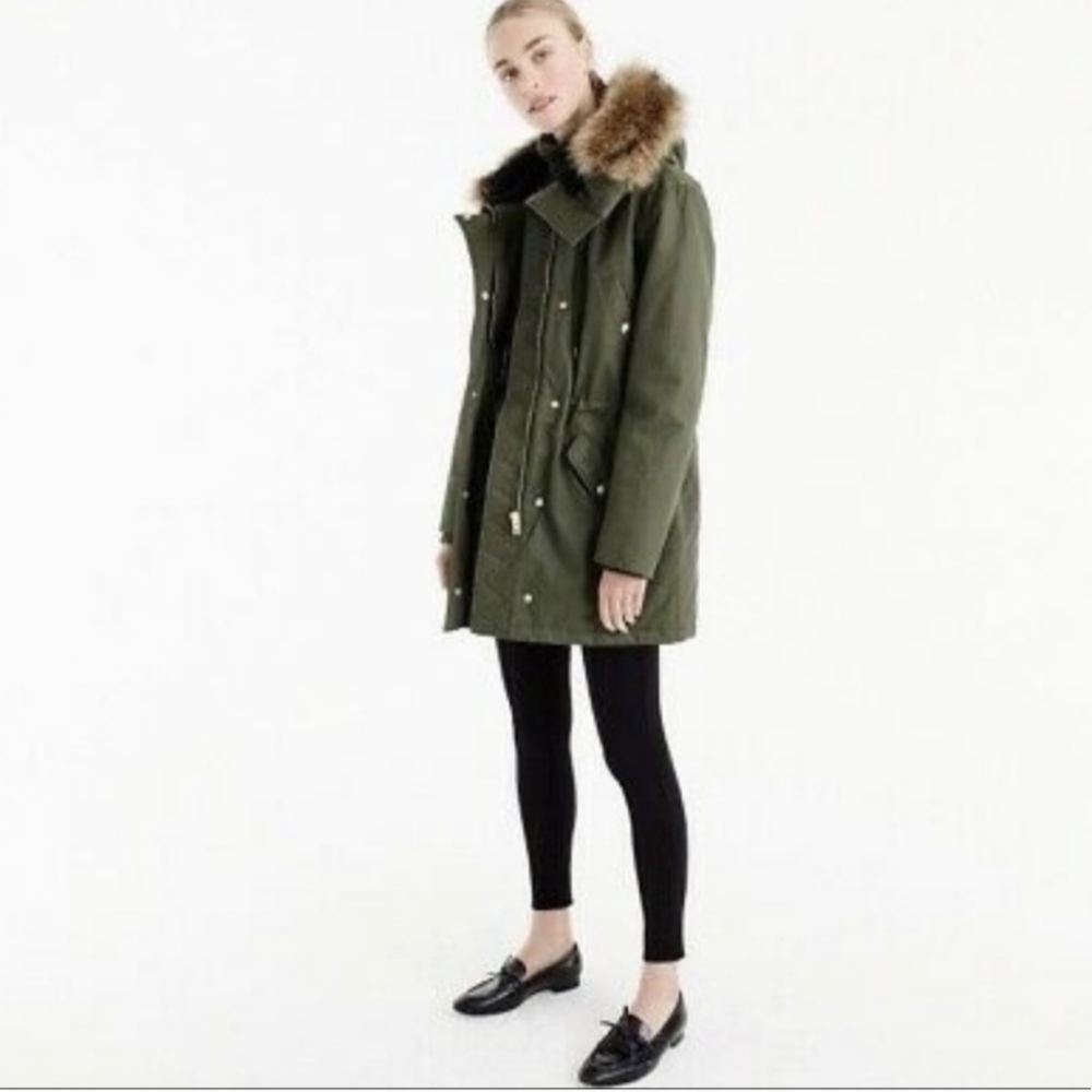 J Crew Primaloft Green Parka Coat XSP